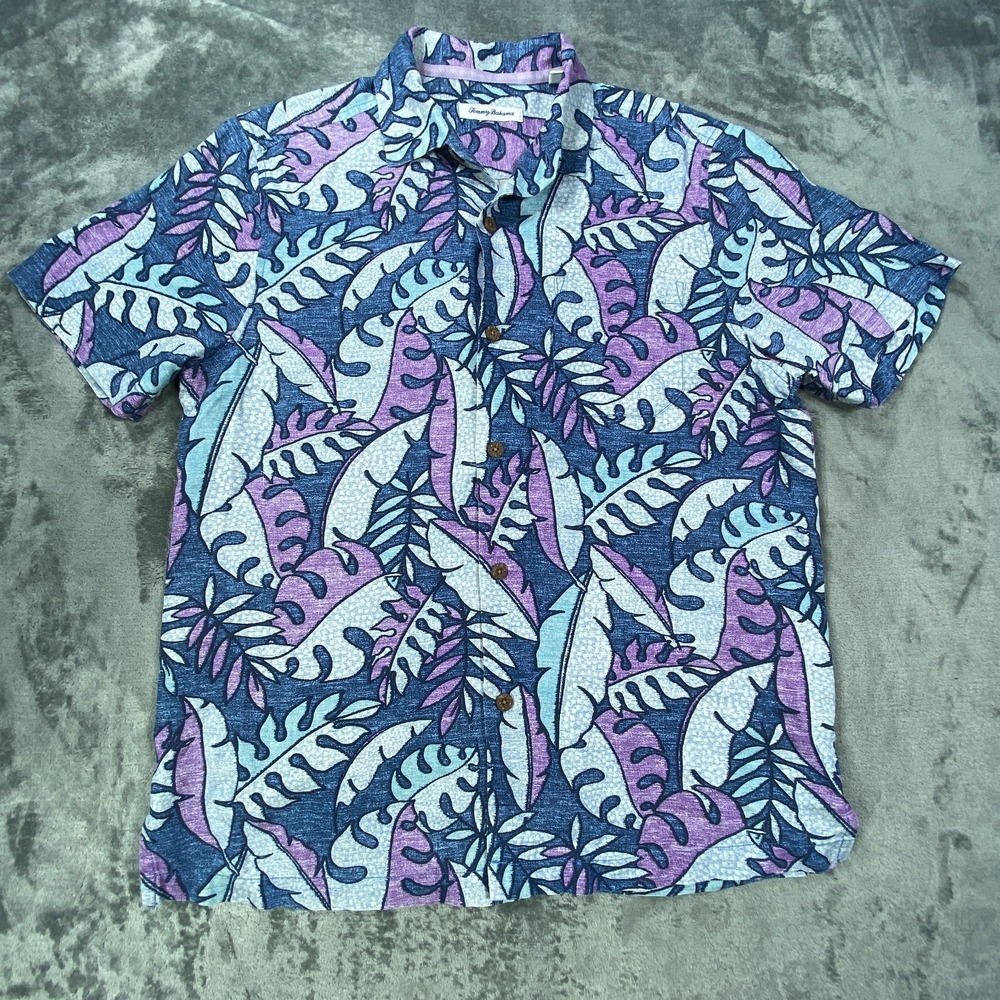 Tommy Bahama Shirt Men Medium Silk Blend Floral Aloha Dad Vacation Summer Cruise